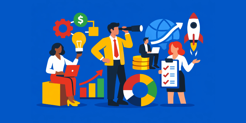 Team analyzing business growth and innovation strategy