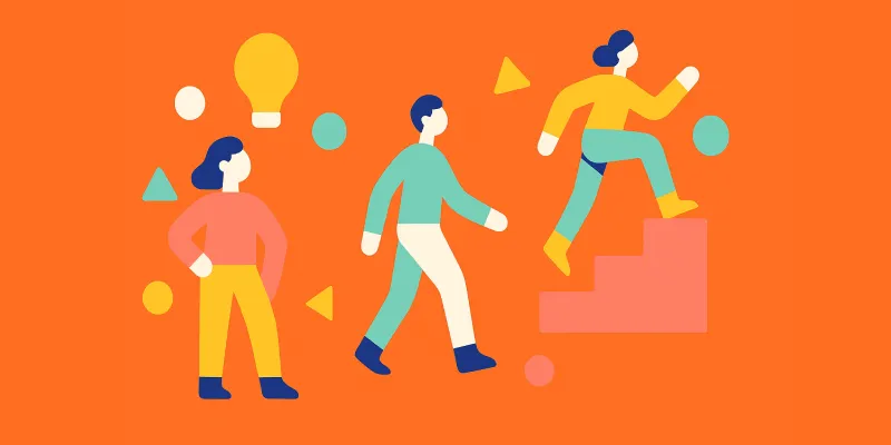 People climbing stairs symbolizing progress