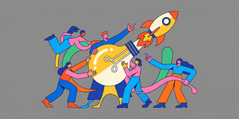 Team launching rocket shaped like light bulb