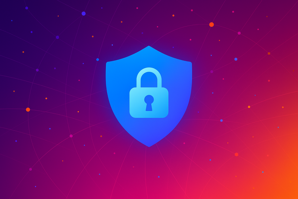 Cybersecurity shield with lock icon